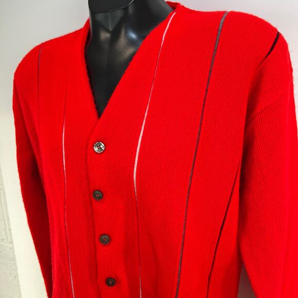 Vintage Pennleigh Acrylic Knit Cardigan Red Sweater - Picture 2 of 7